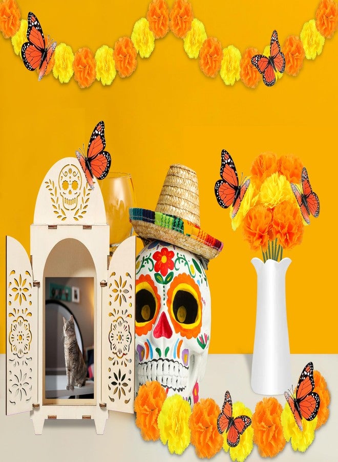 Freesdai 51Pcs Dia De Los Muertos Decorations Wooden Shadow Box Day of The Dead Ofrenda Altar Decor with Marigold Butterfly Candle Remembrance Supplies - Image 2